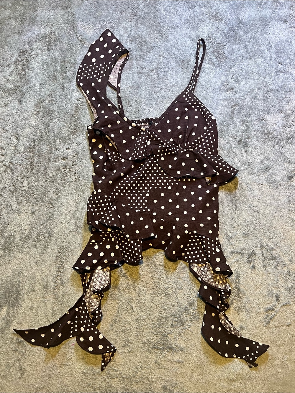 Style Envy Brown Polka Dot Top with White Dots